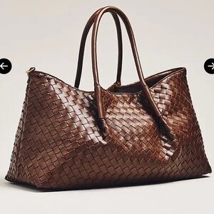 NWOT ANTHROPOLOGIE Woven Faux Leather Tote - Chocolate